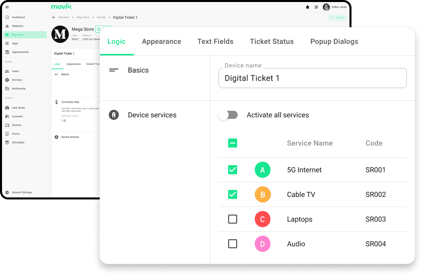 Moviik lets you define service priorities, manage ticket rules, and customize the queue flow for any type of operation
