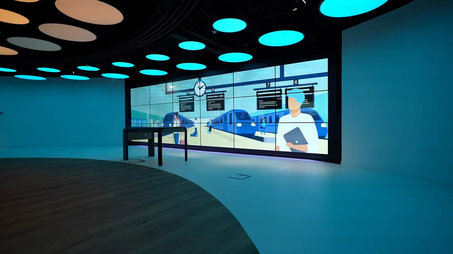 A DISPLAX TILE multi-touch video wall installed for Worldline. A DISPLAX TILE multi-touch video wall installed for Worldline.