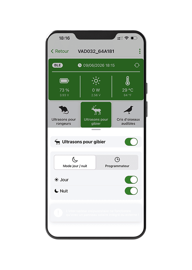 Vadalarm Smart App options activées