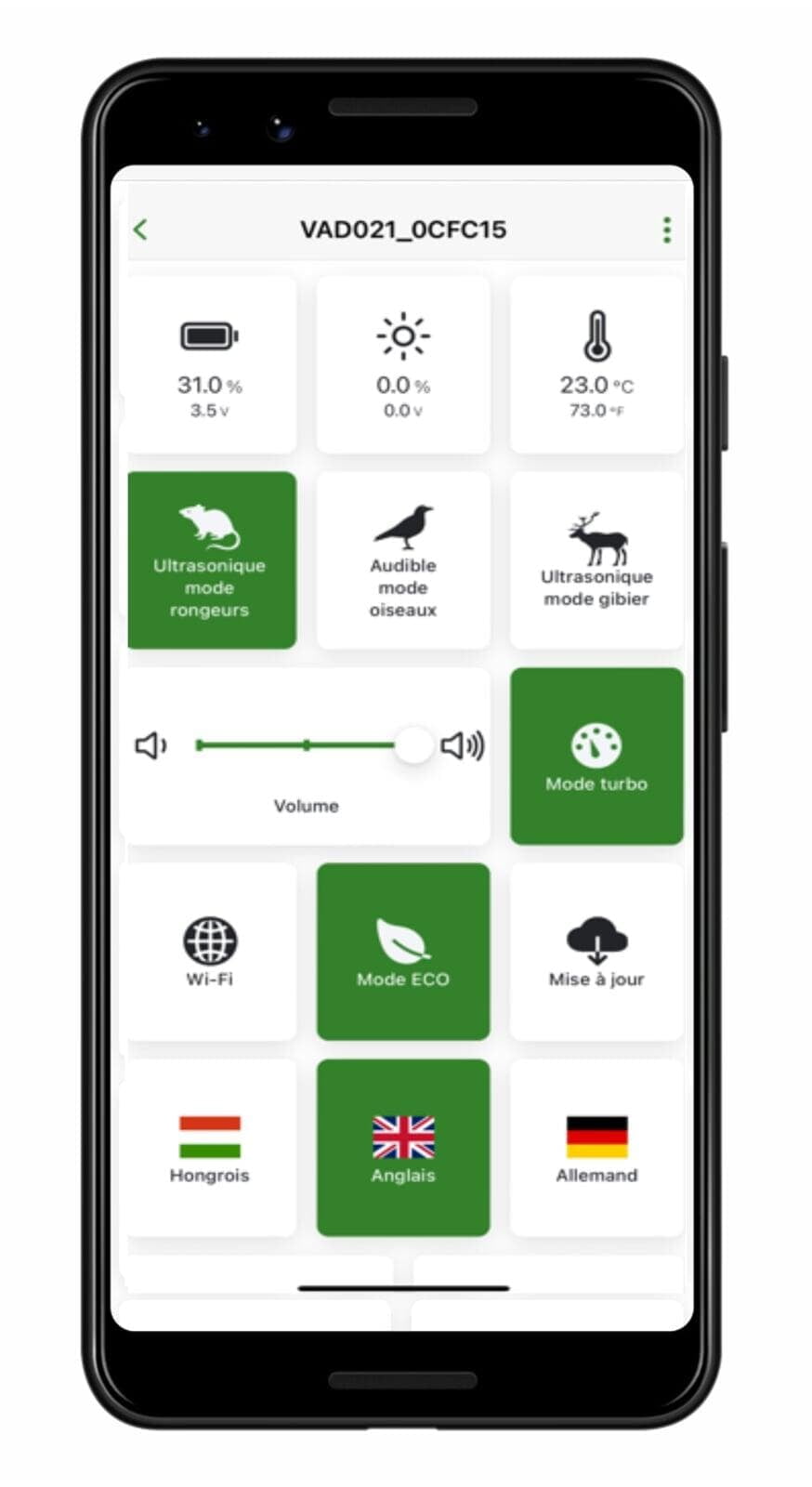 Apllication Vadalarm Smart activée en mode rongeurs Apllication Vadalarm Smart activée en mode rongeurs