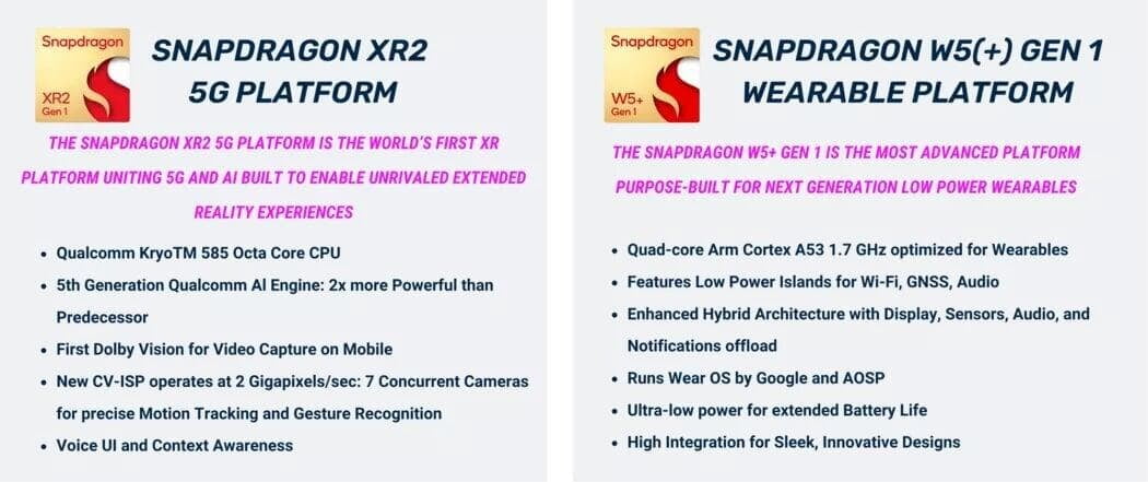 Snapdragon XR2 5G platform & W5+ Gen1 wearable platform