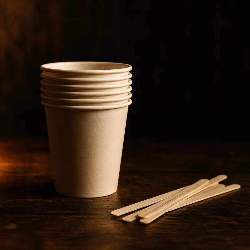 Becher und Rührstäbchen für Kaffeeautomaten Becher und Rührstäbchen für Kaffeeautomaten