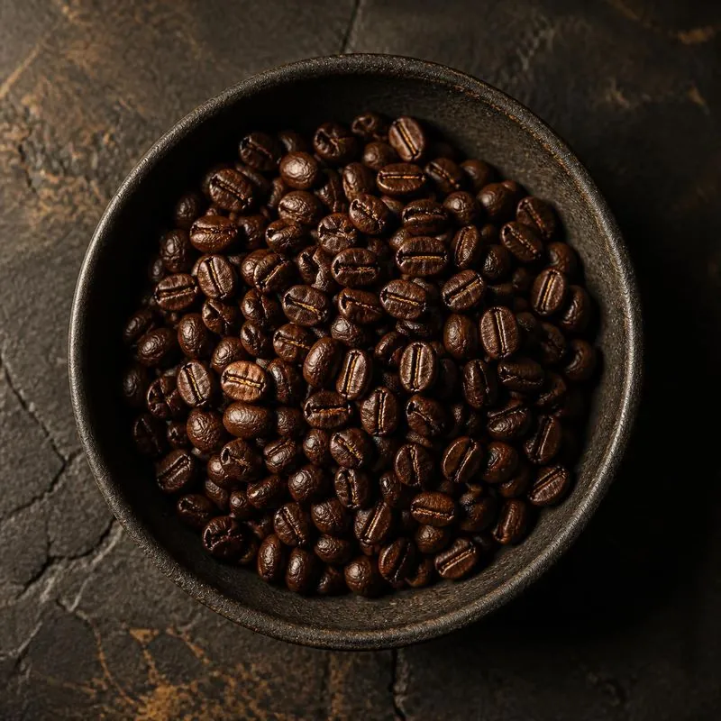 Kaffeebohnen in einer dunklen Schale Kaffeebohnen in einer dunklen Schale