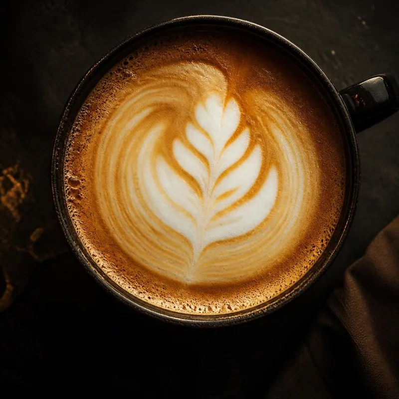 Milchschaum mit Rosette in einer Tasse