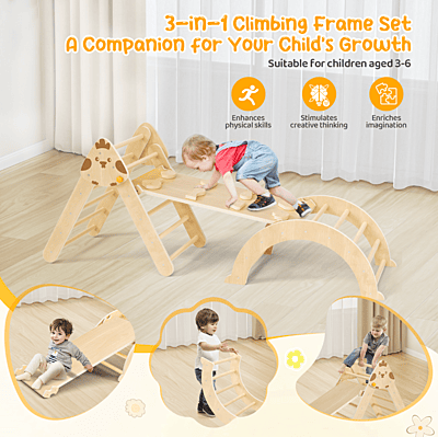 Многофункционален комплект за катерене 7в1 - Триъгълник на Пиклер, арка и рампа с дизайн Пиленце