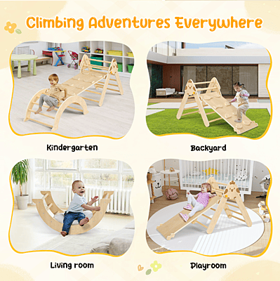 Многофункционален комплект за катерене 7в1 - Триъгълник на Пиклер, арка и рампа с дизайн Пиленце