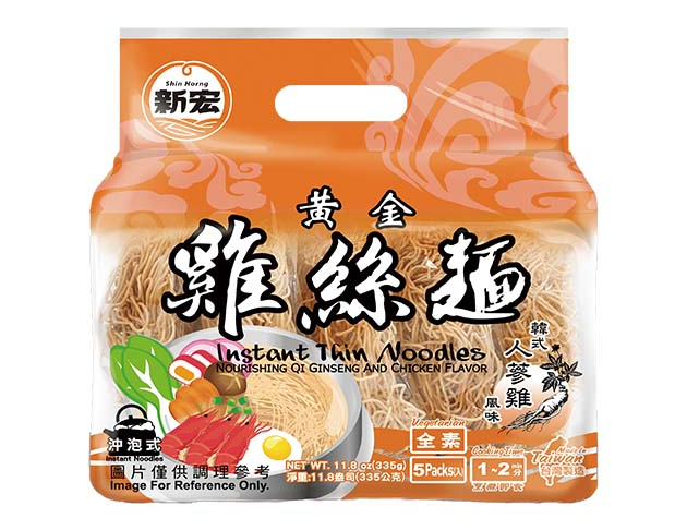 Shin Horng Instant Thin Noodles - Korean Style Ginseng Chicken Flavor (Pack of 5) 新宏黃金雞絲麵-韓式人蔘雞風味67gx5包