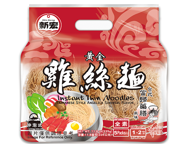 Shin Horng Instant Thin Noodles - Taiwanese Style Angelica Sinensis Flavor (Pack of 5) 新宏黃金雞絲麵-台式當歸藥膳風味67gx5包