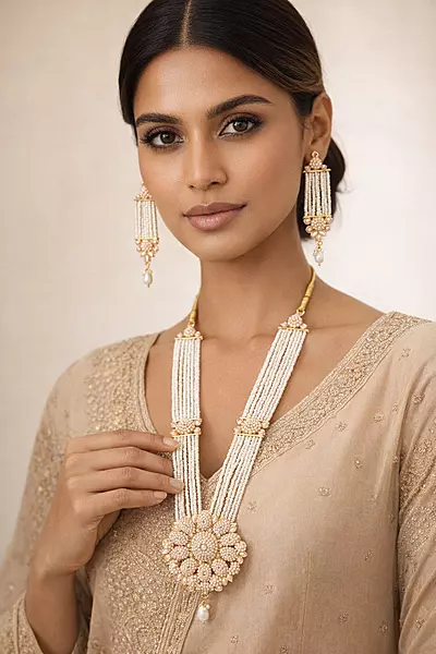 The Regal Radiance Floral Pearl Rani Haar jewels