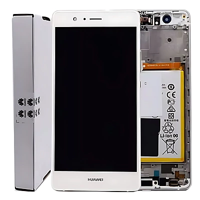 Genuine Huawei P9 Lite - Replacement LCD Touch Screen Assembly With Chassis & Battery - White - Service Pack - 02350TQV