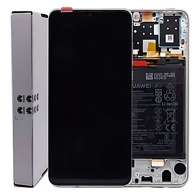 For Huawei P30 Lite - Replacement LCD Touch Screen Assembly With Chassis & Battery - White - Service Pack - 02352RQC