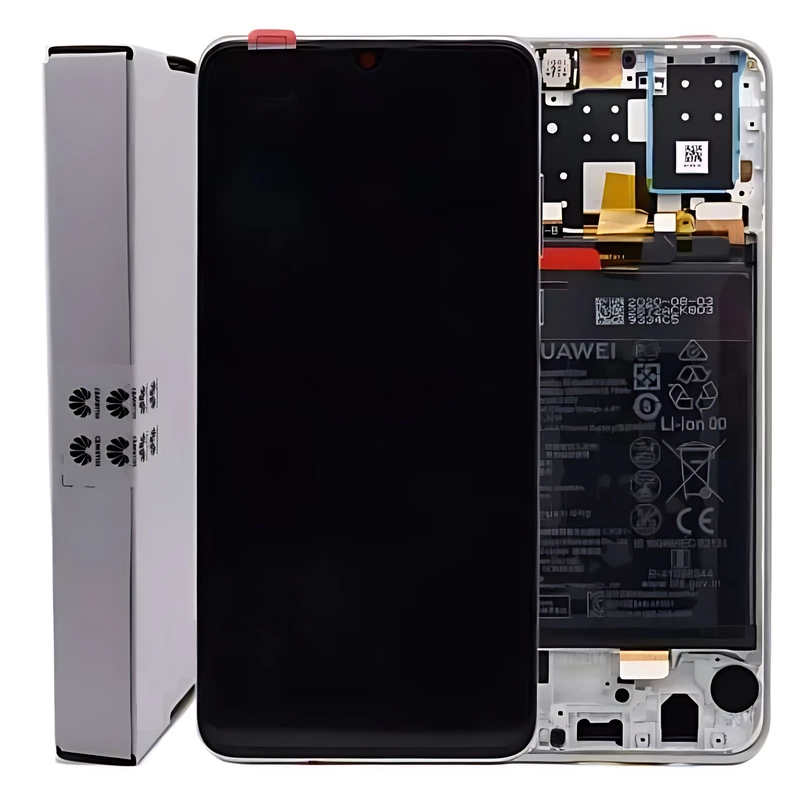 For Huawei P30 Lite - Replacement LCD Touch Screen Assembly With Chassis & Battery - White - Service Pack - 02352RQC