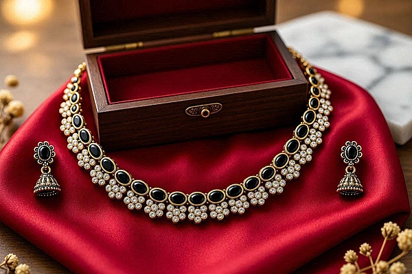 The Midnight Opulence Black Gem & Kundan Choker Set