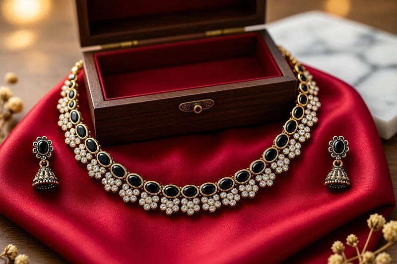 The Midnight Opulence Black Gem & Kundan Choker Set