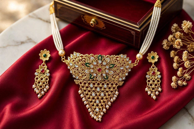 The Heritage Royal Meenakari & Pearl Statement Necklace Set