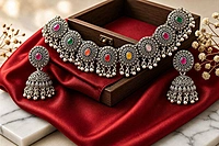 The Bohemian Spectrum Oxidized Choker & Jhumka Set