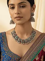 The Bohemian Spectrum Oxidized Choker & Jhumka Set