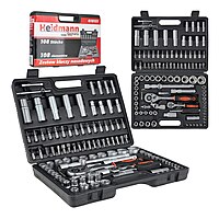 Socket Set with Ratchets, Adapters and Extensions 1/2 and 1/4 in. Drive 108 pcs G10151 HEIDMANN