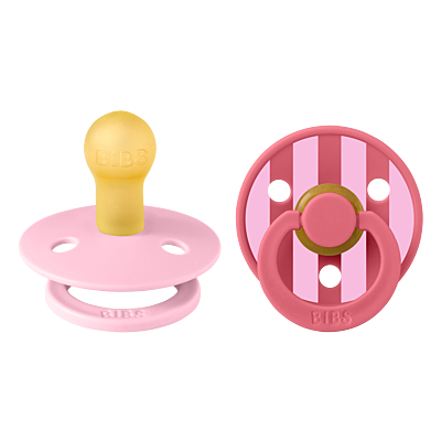 BIBS Pacifier Studio Colour 2 PACK Block Latex Size 1 Baby Pink Coral mix