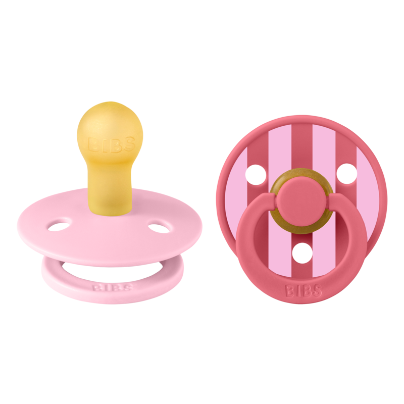 BIBS Pacifier Studio Colour 2 PACK Block Latex Size 1 Baby Pink Coral mix