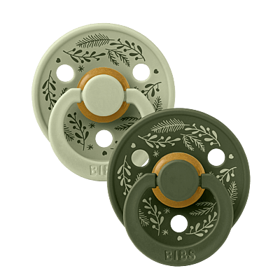 BIBS Pacifier Colour Holiday Leaf 2 PACK Latex Size 2 Sage/Hunter Green