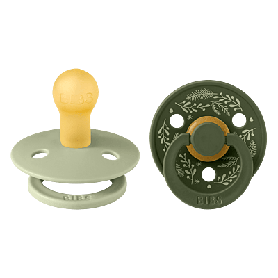 BIBS Pacifier Colour Holiday Leaf 2 PACK Latex Size 1 Sage/Hunter Green