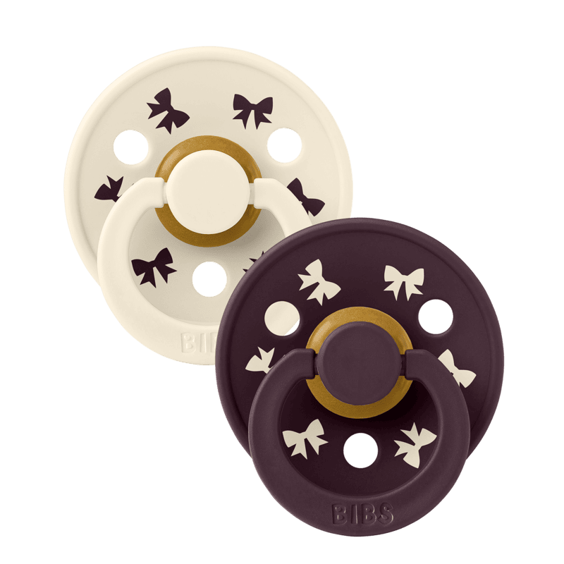 BIBS Pacifier Colour Holiday Bow 2 PACK Latex Size 2 Ivory/Plum