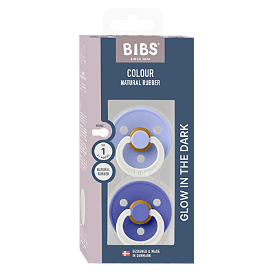 Bibs Colour 2 Pack Latex Hush Glow/ Grape Glow-Size 1