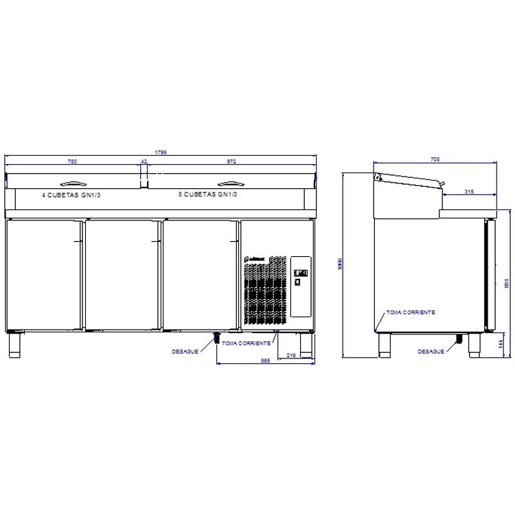 Mesas refrigeradas MPGE2-180-I HC GN1/4