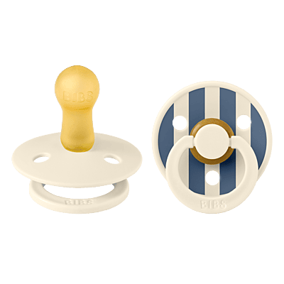 Bibs Pacifier Studio Colour 2 Pack Pin Latex Size 2 Ivory Steel Blue Mix