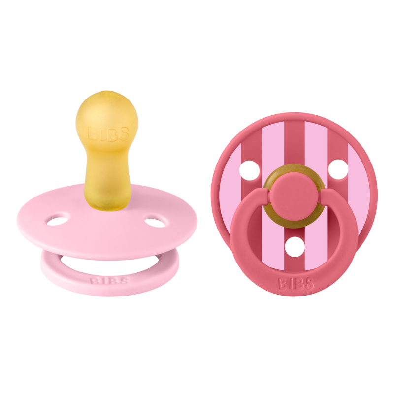 BIBS Pacifier Studio Colour 2 PACK Block Latex Size 2 Baby Pink Coral mix