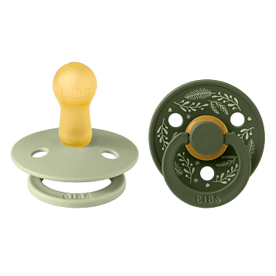BIBS Pacifier Colour Holiday Leaf 2 PACK Latex Size 2 Sage/Hunter Green