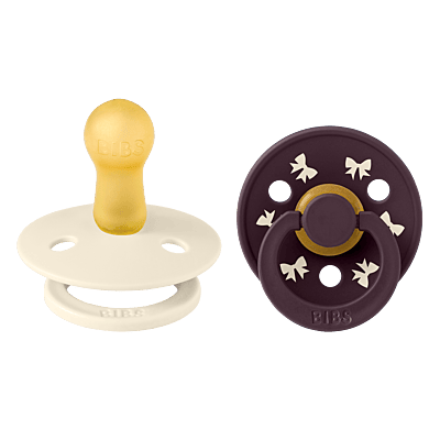 BIBS Pacifier Colour Holiday Bow 2 PACK Latex Size 2 Ivory/Plum