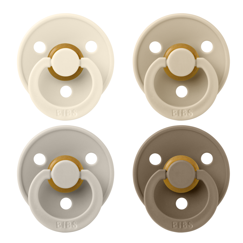 BIBS Pacifier Colour 4 PACK Latex Size 1 Ivory/Sand/Vanilla/Dark Oak