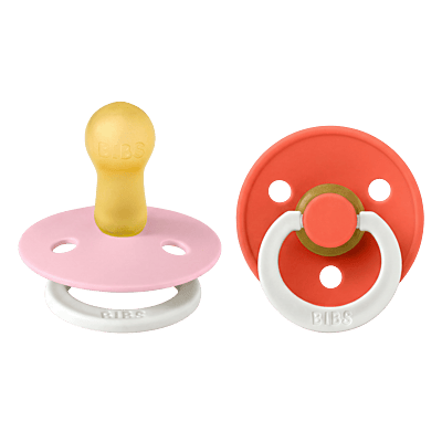 Bibs Colour 2 Pack Latex Baby Pink Glow/ Tango Glow-Size 2