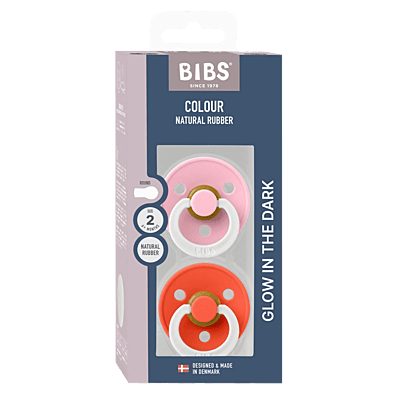 Bibs Colour 2 Pack Latex Baby Pink Glow/ Tango Glow-Size 2
