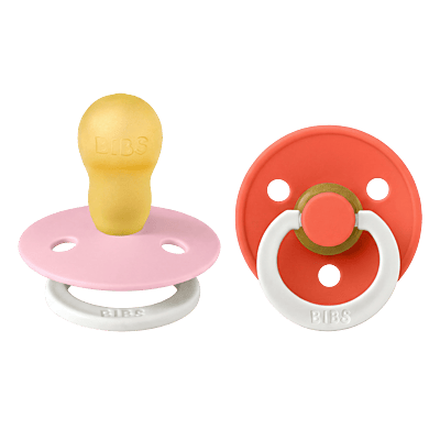 Bibs Colour 2 Pack Latex Baby Pink Glow/ Tango Glow-Size 3