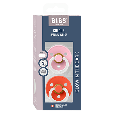Bibs Colour 2 Pack Latex Baby Pink Glow/ Tango Glow-Size 3