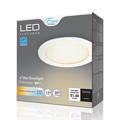 6" Flat Downlight Euri 5CCT 12W Dimmable 990lm