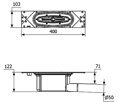 Purus Line traps bez režģa 600 Ø50 un Ø75 ar frontālu izeju Purus Line traps bez režģa 600 Ø50 un Ø75 ar frontālu izeju