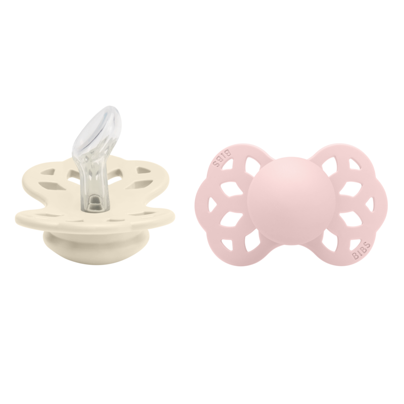 BIBS Pacifier Infinity 2 PACK Anatomical Silicone Size 1 Ivory/Blossom