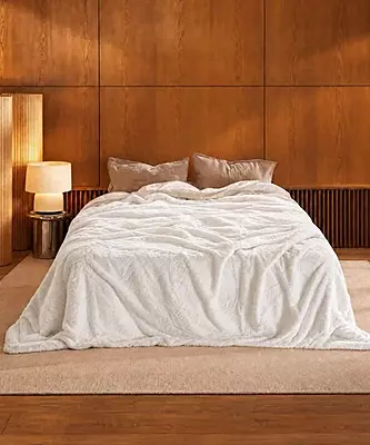 WARO par Plaids Cocooning - Couvre Lit Fausse Fourrure Galet