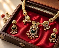 Royal Emerald & Ruby Gold-Plated Necklace Set
