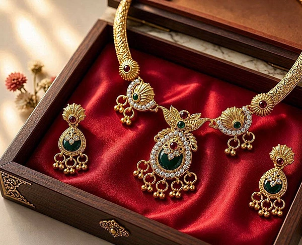 Royal Emerald & Ruby Gold-Plated Necklace Set