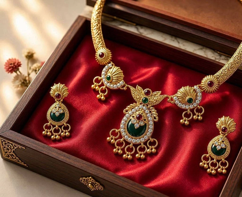 Royal Emerald & Ruby Gold-Plated Necklace Set