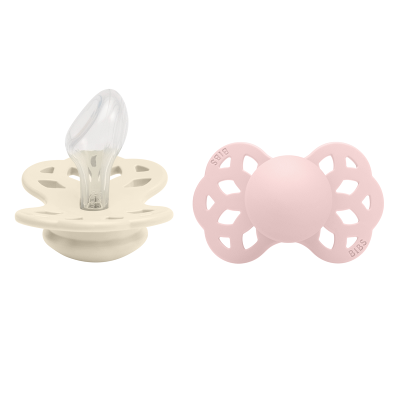 BIBS Pacifier Infinity 2 PACK Anatomical Silicone Size 2 Ivory/Blossom