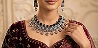 Black Stone Oxidized Silver Choker Set