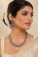 Oxidized Jhumkas with Hair Sahara Chains