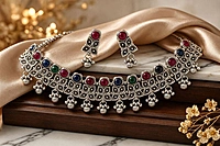Royal Multicolor Oxidized Silver Choker Set