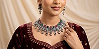 Royal Multicolor Oxidized Silver Choker Set